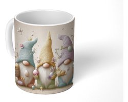Mok - Koffiemok - Kabouters - Pastelkleuren - Eieren - Bloemen - Mokken - 350 ML - Beker - Koffiemokken - Theemok