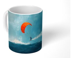 Mok - Koffiemok - Kitesurfer - Oranje - Zee - Lucht - Mokken - 350 ML - Beker - Koffiemokken - Theemok