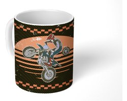 Mok - Koffiemok - Mancave - Crossmotor - Vintage - Oranje - Zwart - Mokken - 350 ML - Beker - Koffiemokken - Theemok - Vaderdag cadeau - Geschenk - Cadeautje voor hem - Tip - Mannen