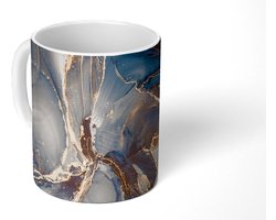 Mok - Koffiemok - Marmer - Grijs - Blauw - Luxe - Goud - Mokken - 350 ML - Beker - Koffiemokken - Theemok