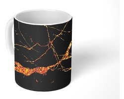 Mok - Koffiemok - Marmer print - Goud - Zwart - Marmerlook - Luxe - Glitter - Mokken - 350 ML - Beker - Koffiemokken - Theemok