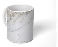 Mok - Koffiemok - Marmer print - Steen - Wit - Goud - Marmerlook - Steen - Luxe - Mokken - 350 ML - Beker - Koffiemokken - Theemok