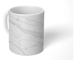 Mok - Koffiemok - Marmer print - Wit - Lijn - Patronen - Luxe - Marmerlook - Mokken - 350 ML - Beker - Koffiemokken - Theemok