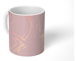 Mok - Koffiemok - Marmer - Roségoud - Lijn - Mokken - 350 ML - Beker - Koffiemokken - Theemok