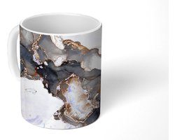 Mok - Koffiemok - Marmer - Zwart - Wit - Goud - Luxe - Abstract - Mokken - 350 ML - Beker - Koffiemokken - Theemok