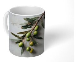 Mok - Koffiemok - Olijventak - Beton print - Mediterraan - Mokken - 350 ML - Beker - Koffiemokken - Theemok