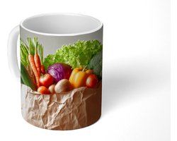 Mok - Koffiemok - Papieren - Boodschappen - Groente - Kleurrijk - Mokken - 350 ML - Beker - Koffiemokken - Theemok