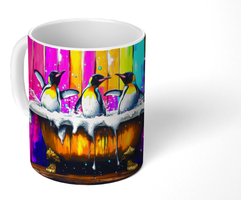 Mok - Koffiemok - Pinguïns - Badkuip - Kleurrijk - Schuim - Mokken - 350 ML - Beker - Koffiemokken - Theemok