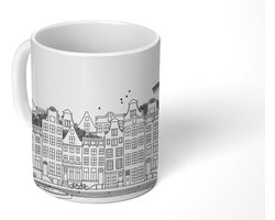 Mok - Koffiemok - Skyline - Amsterdam - Zwart - Wit - Mokken - 350 ML - Beker - Koffiemokken - Theemok