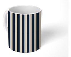Mok - Koffiemok - Verticale strepen - Blauw - Crème - Mokken - 350 ML - Beker - Koffiemokken - Theemok