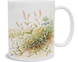 Mok Koffiemok - Zandvarkensgras in Duinlandschap - Aquarel Natuur - Cadeau voor Natuurliefhebber - Rustgevend Kustlandschap Illustratie - Keramische Beker voor Thee en Koffie