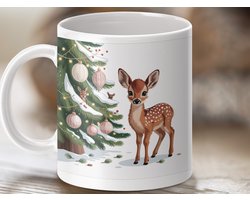 Mok Merry Christmas Bambi Kerstboom Mok, Feestelijke Hertenkop Mok, Winter Kerstmok, Kerstcadeau Idee, Feestdagen Mok, Koffiemok
