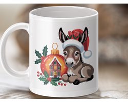 Mok Merry Christmas Ezel met Kerstbal, Schattige Ezel Kerst MOK, Kerstcadeau Ideeën, Feestelijke Mok, Kerst Ezel Mug