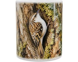Mok met boomkruiper op boomstam in oer-Hollands landschap met molen - Natuurgetrouwe aquarel illustratie vogel koffiemok - Cadeau voor vogelaar en natuurliefhebber - Thee en koffie beker voor op kantoor of thuiswerkplek