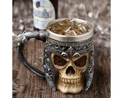 Mok met doodskopmotief, koffiemok met doodskop, middeleeuwse doodskop, gotische doodskopmok, Vikingbiermok, beker met doodskop, cadeau voor verjaardag, Kerstmis of Halloween.