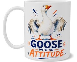 Mok met Gans en Grappige Tekst Goose with an Attitude - Humoristische Aquarel Vogel Koffiemok - Stoer Cadeau voor Bureau en Thuiswerkplek