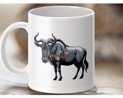 Mok met Gnoe Kerstdesign, Feestelijke Dierenmok, Unieke Kerstmok, Cadeau voor Dierenliefhebbers, Kerstmis, Nieuwjaar, Kerst Gnoe Decoratie