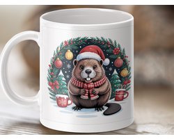 Mok met Kerst Bever, Feestelijke Bever, Winter Mok, Cadeau Idee, Kerstcadeau, Kerstdecoratie, Kerstversiering, Kerstversiering Mok