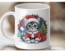 Mok met Kerstkat, Kerst mok, Kat mok, Kerstcadeau, Kat cadeau, Unieke mok, Cadeau voor dierenliefhebber, Schattige kat, Feestdagen mok