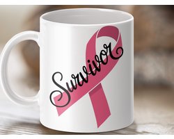 Mok met Roze Lint 'Survivor' Design, Bewustzijn Borstkanker, Inspiratie Cadeau, Moedig, Steun, Overlevende, Krachtig