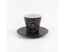 mok met schotel - kop en schotel - koffie drinken - gerecycled materiaal - 90 ml - wiskunde print