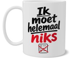 Mok met Tekst Ik Moet Helemaal Niks Grappige Anti-Stress Koffiemok Doorgestreepte Takenlijst Dubbelzijdige Print Humor Cadeau voor Werk & Pensioen