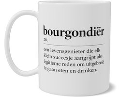 Mok met Woordenboek Definitie Bourgondiër - Levensgenieter Cadeau Koffiebeker Grappige Tekst - Wit