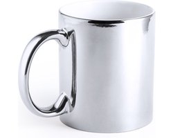 Mok - metallic zilver - keramiek - 350 ml - koffiebeker theemok - Bekers/mokken