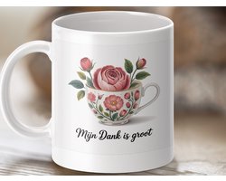 Mok Mijn Dank is groot Elegant Rozen Bloem Dessin Theekopje Stijl Faux Goud Rand Vintage Floral Cadeau Vrouwen Moederdag Leraar Tuinieren