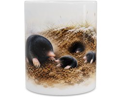 Mok mol met jonge molletjes in het zand aquarel illustratie - Grappige en schattige dieren mok voor natuurliefhebber - Uniek cadeau voor thee of koffie op kantoor