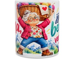 Mok Oma Jij Kan Bergen Verzetten Breien Wol Berglandschap Cadeau Bemoediging Kracht Grappig Brei Liefhebber Wit