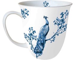 Mok Peacock - Kop Cappuccino - Drinken Serveren - Fijn Porselein - 0.4 liter - Blauw Wit