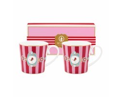 Mok Pip Studio Home Mugs Large Love Birds Medallion Stripes Red-Pink (Set van 2)