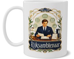 Mok Rijksambtenaar Art Nouveau Illustratie Koffiemok met Beroep Tekst Rijksambtenaar Keramische Beroepenmok Cadeau voor Collega op Kantoor