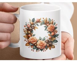 Mok Roos Krans Eikel Herfst Thema, Unieke Koffiemok, Thee Mok, Cadeau Mok, Koffie Liefhebbers, Herfst Decoratie, Thee Tasse, Mok voor Vrouw