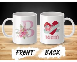 Mok Roze letter B, Mama, Bloemenhart, beker, Moederdag cadeau, Bloemen , Roze , Moeder beker, Speciaal cadeau, Hartvormig design, Persoonlijke mok / beker, Drinkwaren, Unieke mok, bloemdecoratie , mama mok