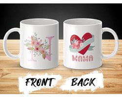 Mok Roze letter N, Mama, Bloemenhart, beker, Moederdag cadeau, Bloemen , Roze , Moeder beker, Speciaal cadeau, Hartvormig design, Persoonlijke mok / beker, Drinkwaren, Unieke mok, bloemdecoratie , mama mok