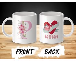 Mok Roze letter P, Mama, Bloemenhart, beker, Moederdag cadeau, Bloemen , Roze , Moeder beker, Speciaal cadeau, Hartvormig design, Persoonlijke mok / beker, Drinkwaren, Unieke mok, bloemdecoratie , mama mok