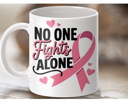 Mok - Roze Lint Kanker Bewustzijn, Niemand Vecht Alleen, Steun Mok, Geschenken voor Kankerpatiënten, Cadeau Mok, Cadeau voor haar.