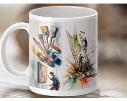 Mok schilderskunst, verf gereedschap, creatieve mok, kunst mok, unieke mok, cadeau voor kunstenaars, koffie mok, thee mok, kunst decor