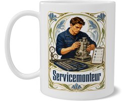 Mok Servicemonteur Technische Art Nouveau Illustratie Beroep Servicemonteur Stoer Beroep Cadeau voor Monteur of Technicus Keramische Beker Dubbelzijdig Bedrukt