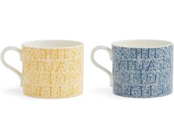 Mok Set - Kopjes Set - Genieten van Drankjes - Decoratief Ontwerp - 255ml - Geel en Blauw