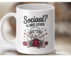 Mok Sociaal Ik Brei Liever, Grappige Breiende Schaap Mok, Cadeau voor Breier, Wol Liefhebber, Hobby Mok, Knusse Koffiemok, Thee Mok