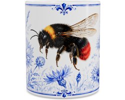 Mok Steenhommel (Bombus lapidarius) - Delfts Blauw Bloemenveld - Kleurrijke Insecten Illustratie - Botanisch Cadeau voor Natuurvrienden - Keramische Mok