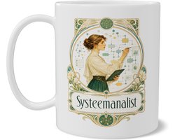Mok Systeemanalist Art Nouveau Beroep Mug Gouache Illustratie IT & Data Workflow Beroepenserie Cadeau voor Systeemanalist, IT Specialist of Collega Keramische Koffiemok met Dubbelzijdige Bedrukking Front Back