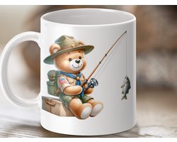 Mok Teddybeer Vissen, Schattige Dier Mok, Avontuur Mok, Boswachter Mok, Vis Mok, Cadeau Mok, Koffie Mok, Thee Mok, Keramiek Mok