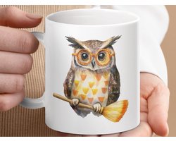 Mok - Uil met bril mok, Schattige uil mok, Academische uil mok, Uilen liefhebber mok, Grappige uil mok, Keramische mok, Koffiemok