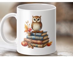 Mok Uil op Boeken, Herfst Mok, Lezen Uil Mok, Herfst Decor Mok, Cadeau voor Boekenliefhebber, Gezellige Mok, Halloween Mok