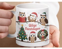 Mok Uilige Feestdagen, Kerst Uil Mok, Feestelijke Uilen, Kerstboom Mok, Leuke Kerst Mok, Cadeau voor Uilenliefhebbers, Vakantie Mok