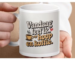 Mok Vandaag leef ik op hoop en koffie, Retro koffie mok, grappige mok, koffie liefhebber mok, leuke spreuk mok, mok met tekst